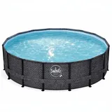 HAF Framepool Frame Pool Aufstellpool Schwimmbecken Grau Fischgräte rund 305 x 76 cm (Vollständiges Komplett Set mit Rahmen und Folie, Einfacher, schneller & unkomplizierter Aufbau), Lieferumfang OHNE Filter oder Pumpe grau Ø 305 cm x 76 cm