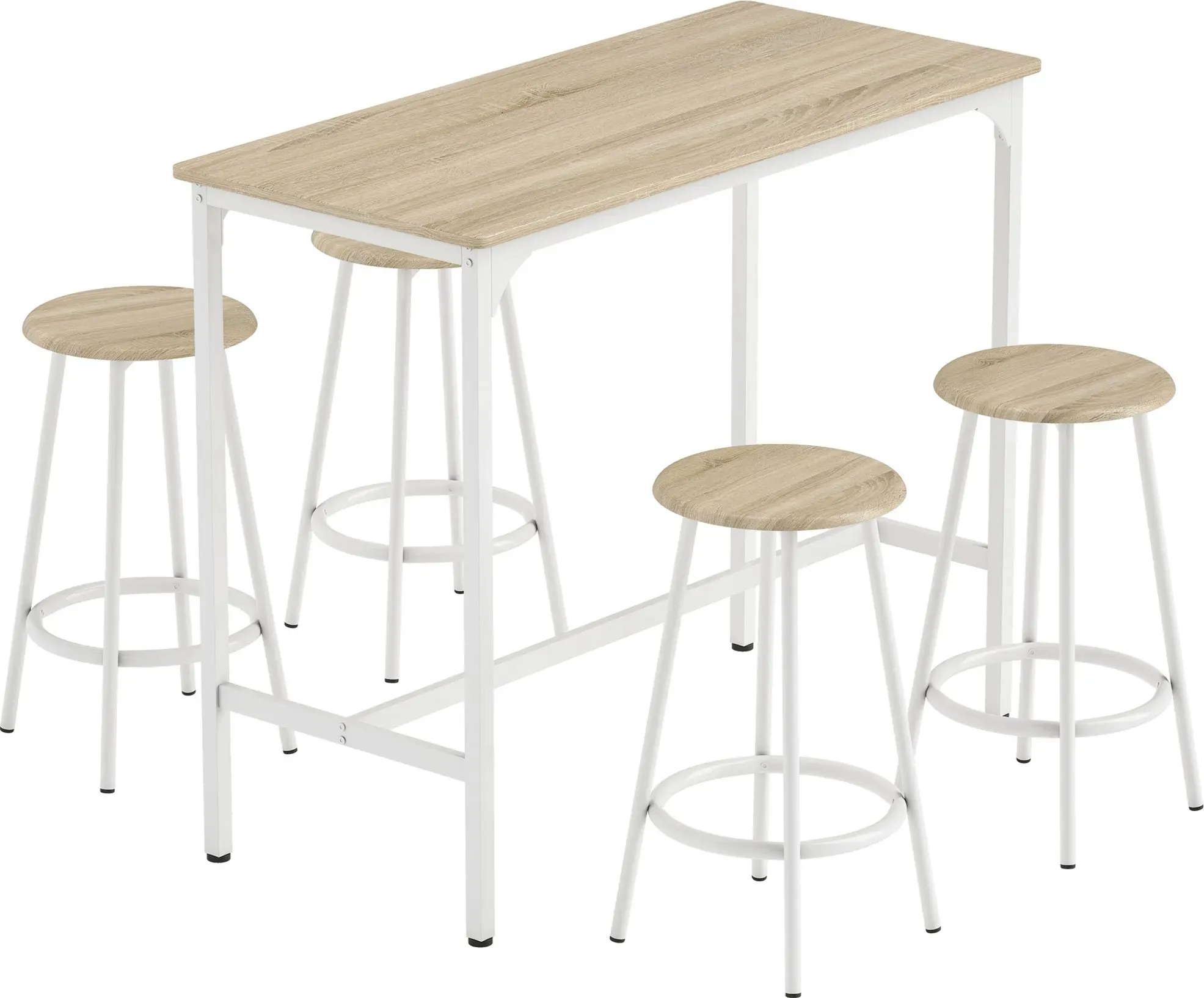 HOMCOM Bartisch-Set 5-tlg. – Bartisch 110 x 50 x 89,5 cm mit 4 Hockern, Eiche-Optik/Weiß   Aosom