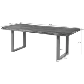 MASSIVMOEBEL24.DE Baumtisch Sheesham 180x90x77 natur sandgestrahlt / U-Beine silber matt FREEFORM 5