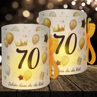 16 Windlichter Tischdeko Deko 70 Geburtstag Frauen Happy Birthday 70. Geburtstag Tischdeko für Partys, Taufen, Kommunionen, Mitzvahs Teelicht oder Kerzen Deko (mit farbigen Seilen)