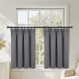 DWCN Scheibengardinen Kurz Blickdicht Küchengardinen Kräuselband 2er Set 90x117cm(HxB) Küchen Bistrogardine Thermo Vorhang Kälteschutz Verdunklungsvorhänge Fenster Schienen Schrankvorhänge Grau