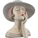 Gilde Figur Lady mit Hut rote Lippen - Dekoration Badezimmer Wohnzimmr - Höhe 18 cm - weiß Creme