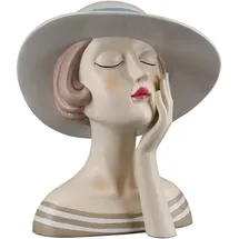 Gilde Figur Lady mit Hut rote Lippen - Dekoration Badezimmer Wohnzimmr - Höhe 18 cm - weiß Creme