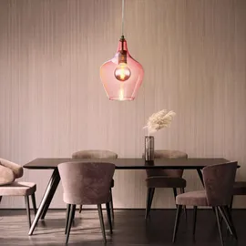 Nowa Glas Pendelleuchte pink Esszimmer Lampe hängend Retro Hängelampe Wohnzimmer Vintage, 1x E27, DxH 20 x 150 cm, 2er Set