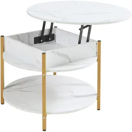 [en.casa] Couchtisch Kandas mit Hebeplatte 70x49 cm Marmoroptik, Weiß