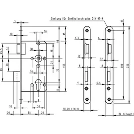 BKS ZT-Einsteckschloss 0415 PZW 18/55/72/8mm DIN L Silber