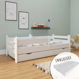 Kids Collective Kinderbett 160x80 mit Matratze, Rausfallschutz, Schublade in weiß 80 x 160 Mädchen Jungen Bett Skandi | Weiß