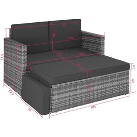 Tectake Korfu Rattan Lounge Variante 2 grau