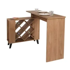 Mendler Bartisch HWC-M45, Stehtisch Thekentisch Weinregal Weinschrank, Staufächer 93x120x98cm, braun