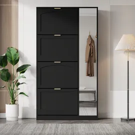 Okwish Schuhschrank 80 x 147 x 24 cm mit Spiegel / schwarz