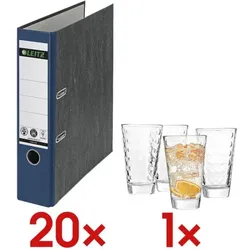Leitz 20x Ordner »1080« CO₂ neutral inkl. 4tlg. Gläser-Set »OPTIC« 200 ml blau, 8x31.8x28.5 cm
