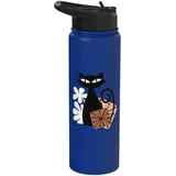 Midcentury Mid Century Cat Retro Atomic Age Modern Floral Stainless Steel Insulated Water Bottle