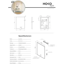 PonteSino HOKO Badspiegel Antibeschlag LED 50x70cm mit Rahmen HOCH+QUER Montage Touch Schalter+Licht Wechsel Warmweiß-Kaltweiß-Neutral Wandschalter einscha... / Gold