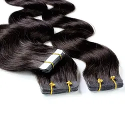 hair2heart Tape Extensions Echthaar #5/0 Hellbraun 40cm Schwarz Damen 