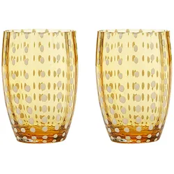 Zafferano Perle Bernsteinglas – mundgeblasenes farbiges Glas, 32 cl, handgefertigt – Set mit 2 handgefertigten Bechern für Wasser oder Cocktails