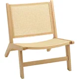 HOMCOM Sessel Relaxsessel ohne Armlehne, Stuhl mit Rattan-Rückenlehne, Holzrahmen, Lesesessel für Wohnzimmer Schlafzimmer Naturholz