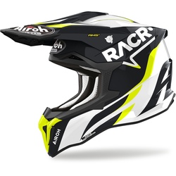 Airoh Strycker Racr Motocross Helm, schwarz-weiss-gelb, Größe L für Männer