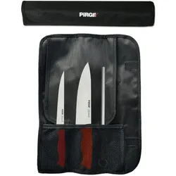 Pirge Duo Profi Messerset mit Tasche 4 Stück - Rutschfester Griff - Profi Kochmesser Set - Edelstahl Profi Küchenmesser Set - Messer Set Scharf