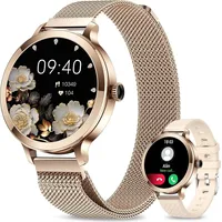 Smartwatch Damen mit Telefonfunktion, 1.1" Touchscreen, Armbanduhr mit 110+Sportmodi Pulsuhr SpO2 Schlafmonitor Menstruationszyklus,Android IOS - Gold