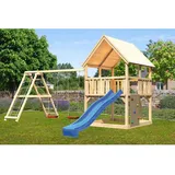 Karibu Woodfeeling Gmbh Karibu Spielturm Luis Doppelschaukel Kletterg. Kletterwand Rutsche Blau