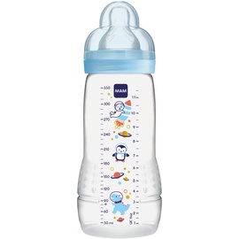 MAM Easy Active Trinkflasche (330 ml), Baby Trinkflasche inklusive MAM Sauger Größe 2 aus SkinSoft Silikon, Milchflasche mit ergonomischer Form, 4+ Monate, Weltall, 1 Stück (1er Pack)
