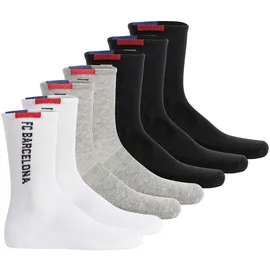 FC Barcelona Socken, 7er Pack - Tennis Socks, Schriftzug-Logo, Baumwollmischung, einfarbig, Schwarz/Grau/Weiß 31-34