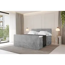 altdecor Boxspringbett mit Fußteil - TOLO-Z KING 160x200 Cord - Hellgrau - Komplett-Set mit H3 und H4 Matratzen und Topper, Polsterbett mit Bettk... - Hellgrau