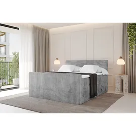 altdecor Boxspringbett mit Fußteil - TOLO-Z KING 160x200 Cord - Hellgrau - Komplett-Set mit H3 und H4 Matratzen und Topper, Polsterbett mit Bettk... - Hellgrau