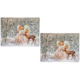 Wohnando Platzset Platzset für den Tisch winterlicher Engel und Reh aus Kork - 2er Set bunt