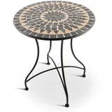 MACOShopde by MACO Möbel Raburg Mosaiktisch, 60 cm Ø, runder Gartentisch mit Mosaikmuster, Balkon- und Terrassentisch, mediterranes Flair, liebevolle Handarbeit, Mayla, Dunkelblau-Beige
