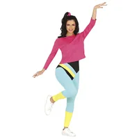 FIESTAS GUIRCA | 80er Jahre Gymnastin Kostüm für Damen (38-40/M) - T-Shirt und Overall - Sport- und Retro Kostüme für Kostümpartys, Halloween und Karneval - Ideal für Erwachsene - Rosa und Bunt