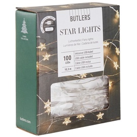 Butlers STAR LIGHTS LED-Drahtlichterkette Sterne 100 Lichter mit USB-Batteriefach
