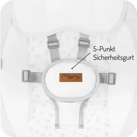 MOMI KENANI Babywippe für Kinder bis 9 kg, mit Fernbedienung & Musik, 5 Stufen – inkl. Moskitonetz – Hellgrau - Weiß