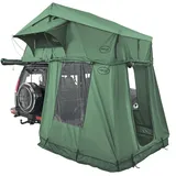 Prime Tech | Extended XL Autodachzelt mit Vorzelt | Softshell-Dachzelt mit Teleskopleiter & Matratze | Inkl. Vorzelt mit Bodenplane | 240x175 cm Liegefläche | Komfort für Camping | Grün