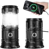 ABOHU LED Campinglampe Solar, Aufladbar Camping Laterne, Faltbare Wasserdicht Camping Licht mit Haken, USB und Solar Laden Notfallleuchte für Wandern, Angeln, SOS, Ausfälle