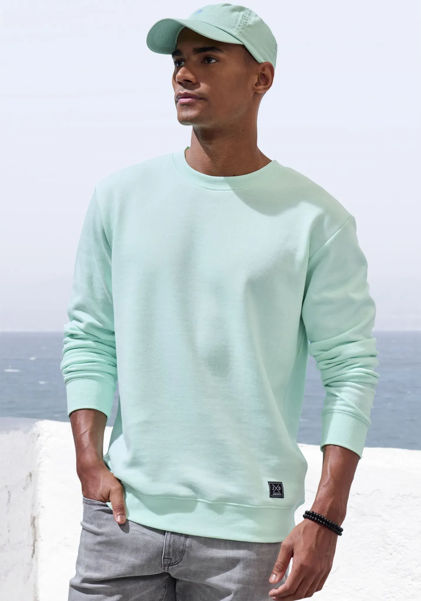Sweatshirt JOHN DEVIN, Herren, Gr. 3XL (64/66), grün (mint), angeraute Sweatware, Obermaterial: 60% Baumwolle, 40% Polyester, unifarben, regular fit normal, Rundhals, angesetztes Bündchen, Sweatshirts Sweatshirt, Langarm, Pullover mit Rundhals, Baumwollmischung