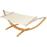 AMANKA Hängematte mit Gestell - 200 x 120 cm Doppelhängematte für 2 Personen - Baumwolle, XL Stabhängematte - Outdoor Relaxliege für Garten, Terrasse und Balkon beige