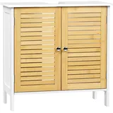 EUGAD Waschbeckenunterschrank, Doppeltür-Stauraum, Bambus MDF, 60x60x30 cm, Weiß + Bambus