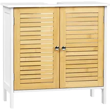 EUGAD Waschbeckenunterschrank, Doppeltür-Stauraum, Bambus MDF, 60x60x30 cm, Weiß + Bambus