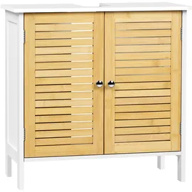 EUGAD Waschbeckenunterschrank, Doppeltür-Stauraum, Bambus MDF, 60x60x30 cm, Weiß + Bambus