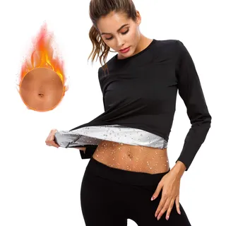 JMITHA Damen Sauna Shirt Thermo Saunaanzüge Neopren Körperformer Schwitzanzug Shirt, Figurformender für Fitness (Schwarz, XL)