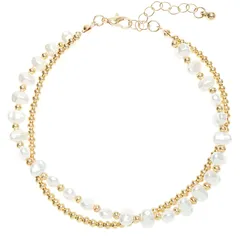 Fußkette LASCANA, Damen, Gr. Metall-Perlen, beige (goldfarben, ecru), Metall, Perlen, matt, feminin, Fußkettchen, mit Süßwasserperlen-Imitaten, Fußkettchen-Armband, Fußketten Set