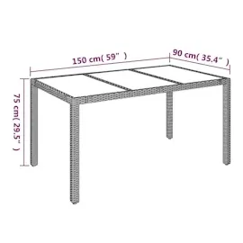 vidaXL Gartentisch mit Glasplatte Grau 150x90x75 cm Poly Rattan
