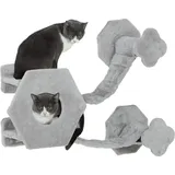 PawHut Katzen Kletterwand, Katzenliege mit Stufen, Katzenhöhle, Sprungturm, Spielzeugball, Katzenplattform für Katzen bis 5 kg, Hellgrau