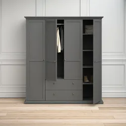 Kleiderschrank HOME AFFAIRE "Paris Drehtürenschrank, Aufbewahrung Kasten Schrank Stauraum", grau (matt grau), B:181,5cm H:200,5cm T:60,5cm, MDF, Schränke, Drehtürenschrank Kleiderschrank, mit 4 Türen, 11 Facher, Kleiderstange, 2 Schubladen, Breite 181 cm