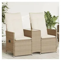 vidaXL Gartensofa 2-Sitzer Verstellbar mit Tisch Beige Poly Rattan