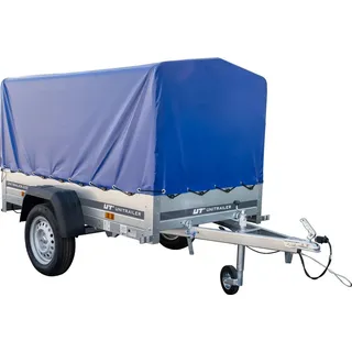Anhänger Garden Trailer 200 KIPP 200x106 cm 750 kg [mit Hochspriegel, blauer Hochplane und Stützrad]