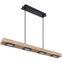 ETC Shop Pendelleuchte Holz Rustikal LED Hängeleuchte Esstisch Holzleuchte 6 flammig, Backlicht, schwarz dunkelbraun, 5W 390Lm warmweiß, LxBxH 75x8x120 cm