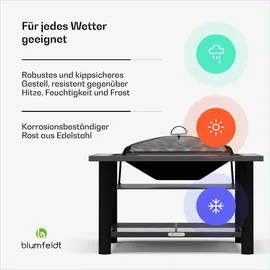 Blumfeldt Merano Avanzato 3-in-1-Feuerschale mit Grillfunktion als Tisch, nutzbar 87 x 87 cm Steingrau