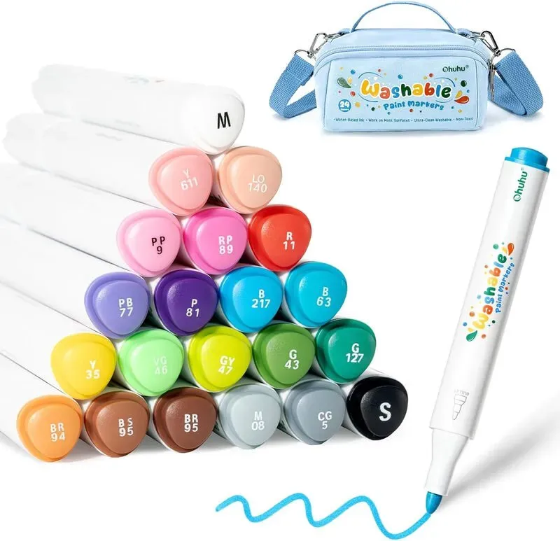 Ohuhu 24 Farben Acryl-waschbare Marker für Kinder für Steinmalerei, Ostereier, Holz, Glas, Keramik, Leinwand-Malstifte